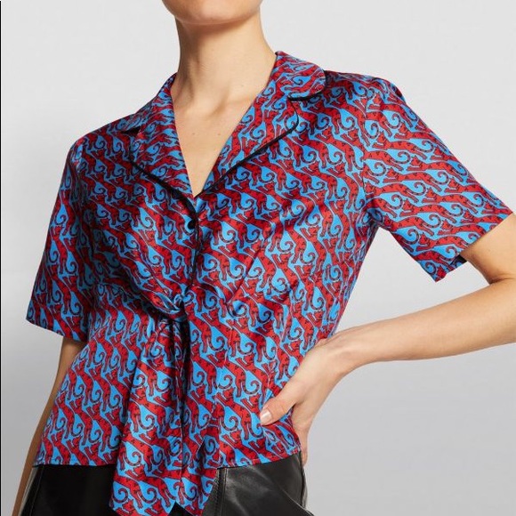 📌 NWT Sandro Caty Cat Printed Silk Shirt - Picture 1 of 6